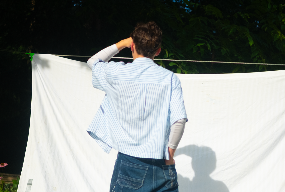 Curved striped boxy shirt